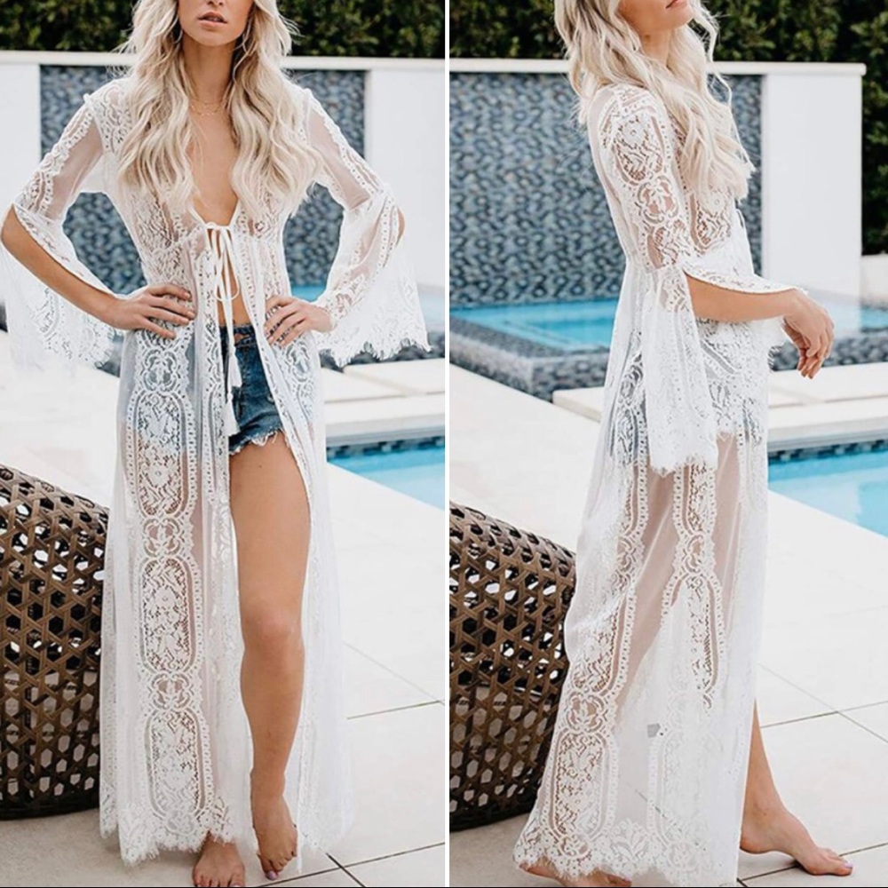 Lace Open Front Kimono Cardigan